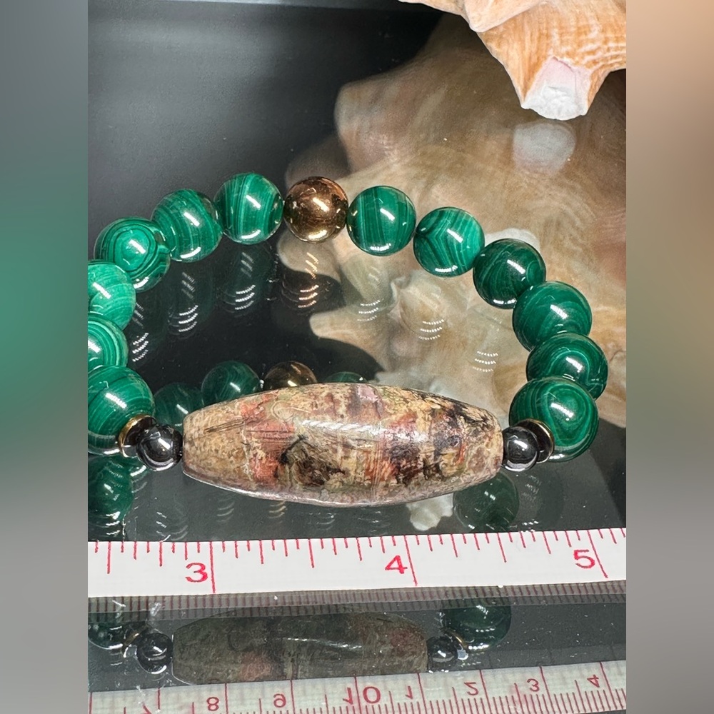 MALACHITE + UNIQUE JASPER NATURAL BRACELET size 7 - Picture 7 of 11